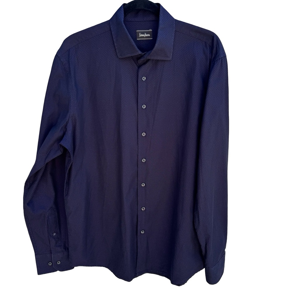 Neiman Marcus Purple Micro Check Quiet Luxury Cotton Old Money Shirt Mens L